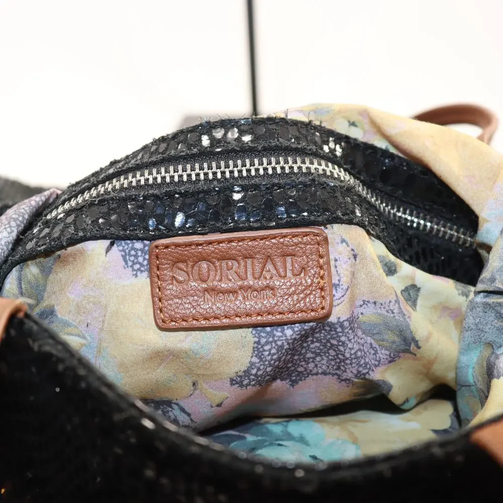 Sorial Black Snake Print Convertible Tote Crossbody Brown Leather Trim - Picture 9 of 9